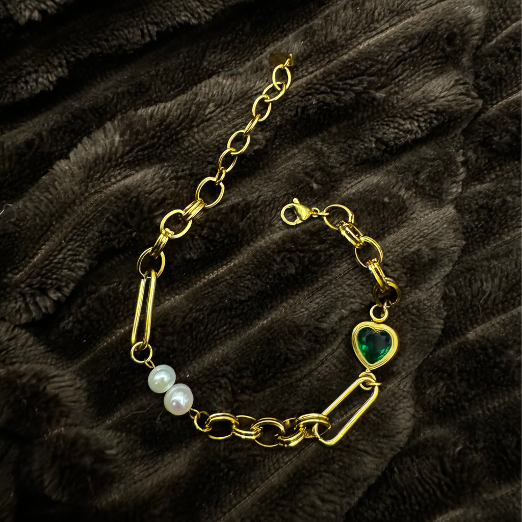 Emerald And Pearl Love Bracelet