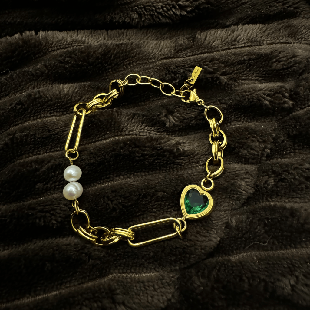 Emerald And Pearl Love Bracelet